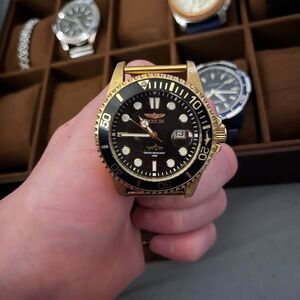 Invicta Gold and Black Men's Diver Watch with Date Window